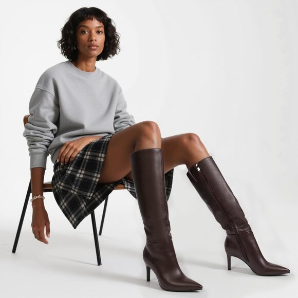 Women Chocolate Faux Leather Pointed Toe Tall Stiletto Heel  Zipper Dress Boot - Picture 4 of 7